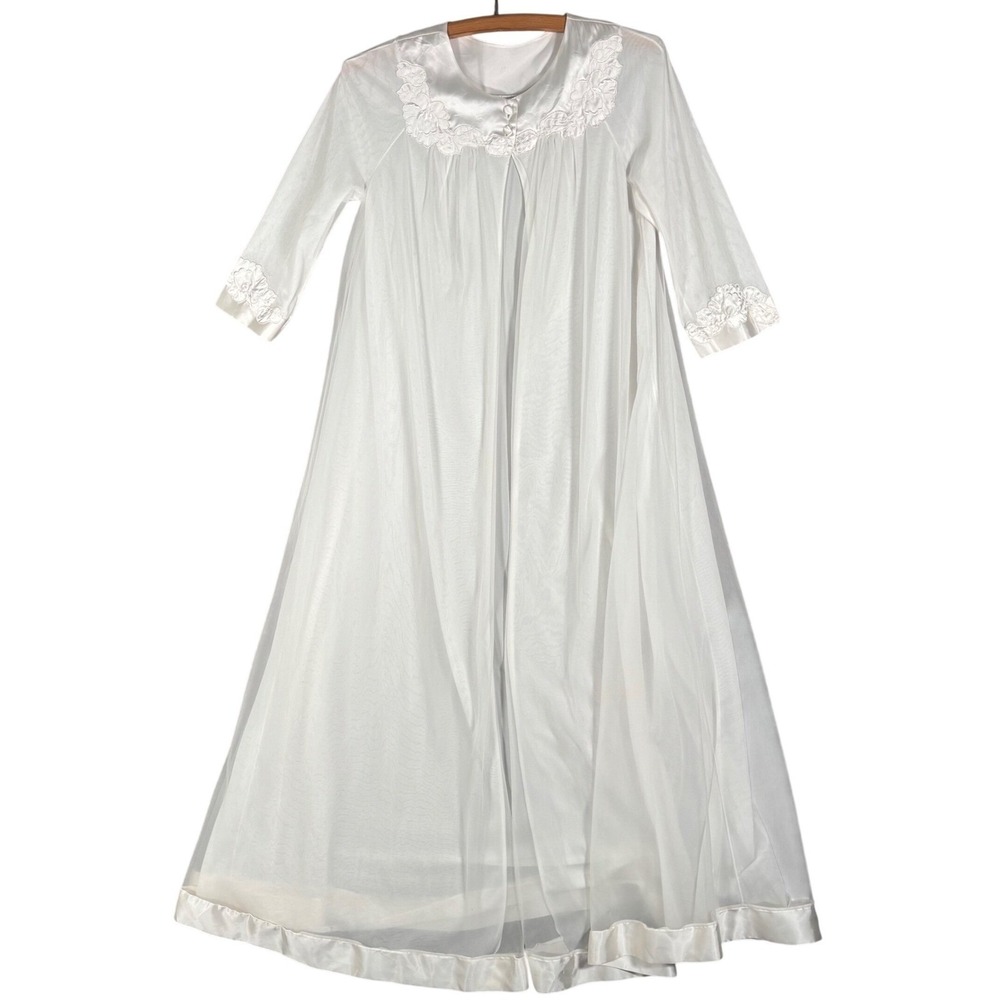 Vintage Gossard Artemis Peignoir Size M White Nylon Lace Robe Bridal Lingerie